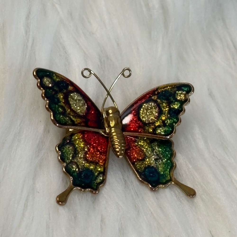 Vintage Metal Multicolor Glitter Butterfly Brooch - Picture 2 of 4